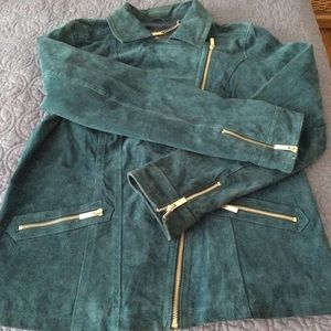 💙 Dennis Basso TealSuede Leather Moto Jacket in M